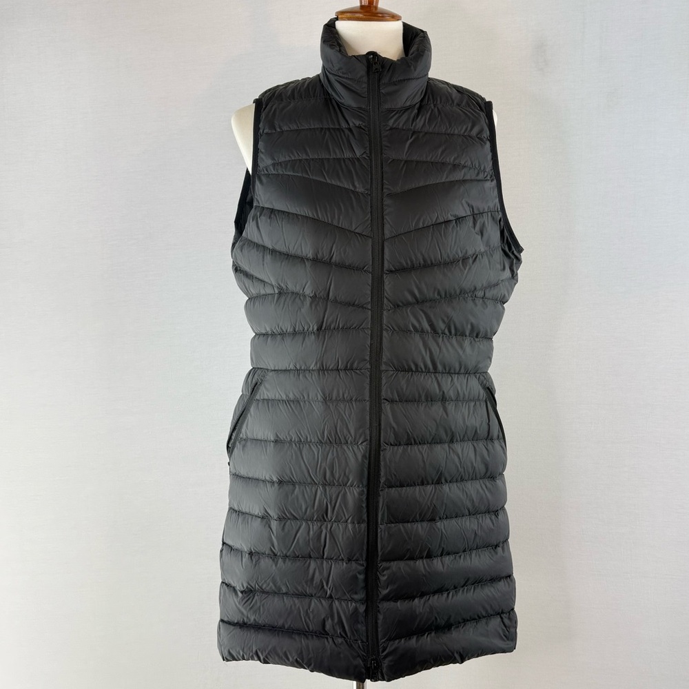 Lands' End Black Wanderweight Ultralight Packable Quilted Down Long Puffer Vest